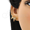Oro Laminado Earcuff, Gold Filled Style Butterfly Design, with Multicolor Micro Pave, Polished, Golden Finish, 02.210.0699.1