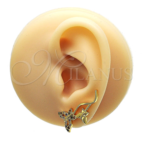 Oro Laminado Earcuff, Gold Filled Style Butterfly Design, with Multicolor Micro Pave, Polished, Golden Finish, 02.210.0699.1