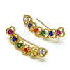 Oro Laminado Earcuff, Gold Filled Style Heart Design, with Multicolor Cubic Zirconia, Polished, Golden Finish, 02.210.0700.1