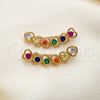 Oro Laminado Earcuff, Gold Filled Style Heart Design, with Multicolor Cubic Zirconia, Polished, Golden Finish, 02.210.0700.1