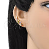 Oro Laminado Earcuff, Gold Filled Style Leaf Design, with Multicolor Cubic Zirconia, Polished, Golden Finish, 02.210.0701.1