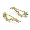 Oro Laminado Earcuff, Gold Filled Style Flower Design, with White Micro Pave, Polished, Golden Finish, 02.210.0702
