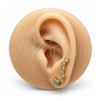 Oro Laminado Earcuff, Gold Filled Style Flower Design, with White Micro Pave, Polished, Golden Finish, 02.210.0702