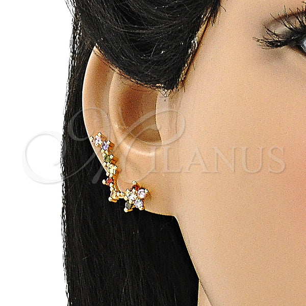 Gold Filled Ring — Earcuff Flower Design with Multicolor Micro Pave Polished — alternate product view — SKU 148171 | Oro Laminado anillo — Earcuff flor diseño with Multicolor Micro Pave pulido — SKU 148171