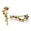 Oro Laminado Earcuff, Gold Filled Style Flower Design, with Multicolor Micro Pave, Polished, Golden Finish, 02.210.0702.1