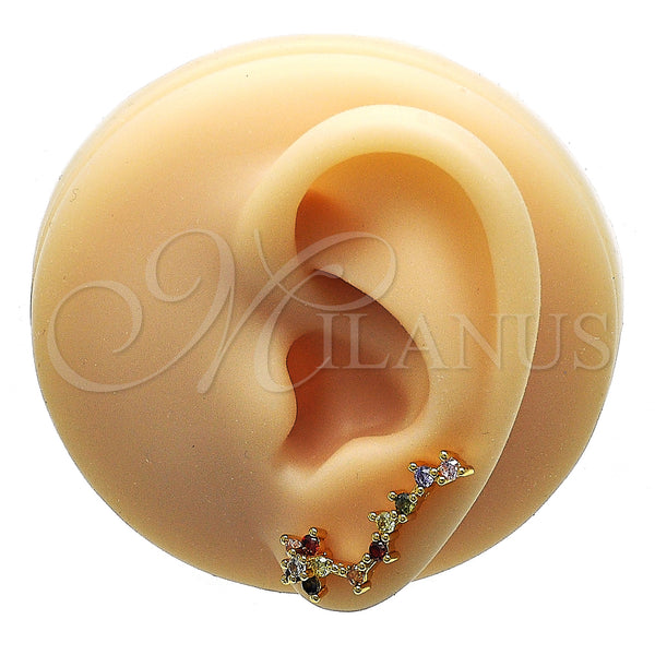 Gold Filled Ring — Earcuff Flower Design with Multicolor Micro Pave Polished — main product view — SKU 148171 | Oro Laminado anillo — Earcuff flor diseño with Multicolor Micro Pave pulido — SKU 148171