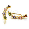 Oro Laminado Earcuff, Gold Filled Style Heart Design, with Multicolor Cubic Zirconia, Polished, Golden Finish, 02.210.0703.1