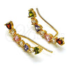 Oro Laminado Earcuff, Gold Filled Style Heart Design, with Multicolor Cubic Zirconia, Polished, Golden Finish, 02.210.0703.1