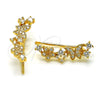 Oro Laminado Earcuff, Gold Filled Style Butterfly and Flower Design, with White Micro Pave and White Cubic Zirconia, Polished, Golden Finish, 02.210.0704