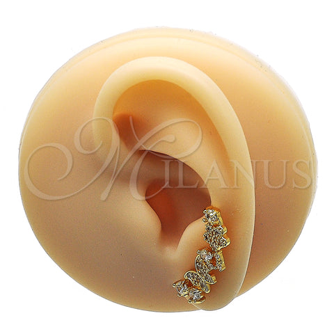 Oro Laminado Earcuff, Gold Filled Style Butterfly and Flower Design, with White Micro Pave and White Cubic Zirconia, Polished, Golden Finish, 02.210.0704