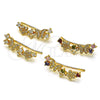 Oro Laminado Earcuff, Gold Filled Style Butterfly and Flower Design, with White Micro Pave and White Cubic Zirconia, Polished, Golden Finish, 02.210.0704