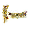 Oro Laminado Earcuff, Gold Filled Style Butterfly and Flower Design, with Multicolor Cubic Zirconia and White Micro Pave, Polished, Golden Finish, 02.210.0704.1