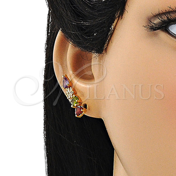 Gold Filled Ring — Earcuff Heart and Teardrop Design with Multicolor Cubic — alternate product view — SKU 148182 | Oro Laminado anillo — Earcuff corazón and Teardrop diseño with Multicolor Cubic — SKU 148182