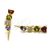 Oro Laminado Earcuff, Gold Filled Style Heart and Teardrop Design, with Multicolor Cubic Zirconia and White Micro Pave, Polished, Golden Finish, 02.210.0706.1