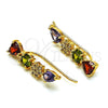 Oro Laminado Earcuff, Gold Filled Style Heart and Teardrop Design, with Multicolor Cubic Zirconia and White Micro Pave, Polished, Golden Finish, 02.210.0706.1