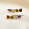 Oro Laminado Earcuff, Gold Filled Style Heart and Teardrop Design, with Multicolor Cubic Zirconia and White Micro Pave, Polished, Golden Finish, 02.210.0706.1