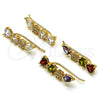 Oro Laminado Earcuff, Gold Filled Style Heart and Teardrop Design, with Multicolor Cubic Zirconia and White Micro Pave, Polished, Golden Finish, 02.210.0706.1