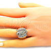 Oro Laminado Multi Stone Ring, Gold Filled Style Guadalupe and Cross Design, with White Cubic Zirconia, Polished, Golden Finish, 01.380.0019.07 (Size 7)
