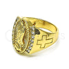 Oro Laminado Multi Stone Ring, Gold Filled Style Guadalupe and Cross Design, with White Cubic Zirconia, Polished, Golden Finish, 01.380.0019.09 (Size 9)