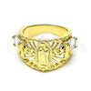 Oro Laminado Multi Stone Ring, Gold Filled Style Guadalupe and Elephant Design, with White and Black Cubic Zirconia, Polished, Golden Finish, 01.380.0020.07 (Size 7)