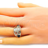 Oro Laminado Multi Stone Ring, Gold Filled Style Guadalupe and Elephant Design, with Sapphire Blue and White Cubic Zirconia, Polished, Golden Finish, 01.380.0020.1.07 (Size 7)