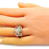 Oro Laminado Multi Stone Ring, Gold Filled Style Guadalupe and Elephant Design, with Garnet and White Cubic Zirconia, Polished, Golden Finish, 01.380.0020.2.07 (Size 7)