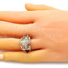 Oro Laminado Multi Stone Ring, Gold Filled Style Guadalupe and Elephant Design, with Garnet and Black Cubic Zirconia, Polished, Golden Finish, 01.380.0020.2.08 (Size 8)