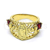 Oro Laminado Multi Stone Ring, Gold Filled Style Guadalupe and Elephant Design, with Garnet and Black Cubic Zirconia, Polished, Golden Finish, 01.380.0020.2.08 (Size 8)