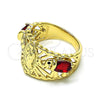 Oro Laminado Multi Stone Ring, Gold Filled Style Guadalupe and Elephant Design, with Garnet and Black Cubic Zirconia, Polished, Golden Finish, 01.380.0020.2.08 (Size 8)