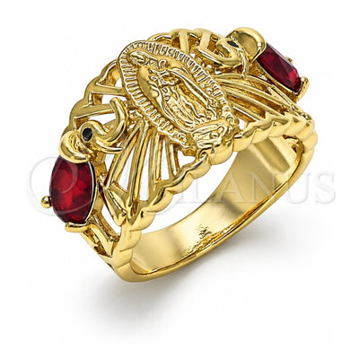 Oro Laminado Multi Stone Ring, Gold Filled Style Guadalupe and Elephant Design, with Garnet and White Cubic Zirconia, Polished, Golden Finish, 01.380.0020.2.09 (Size 9)