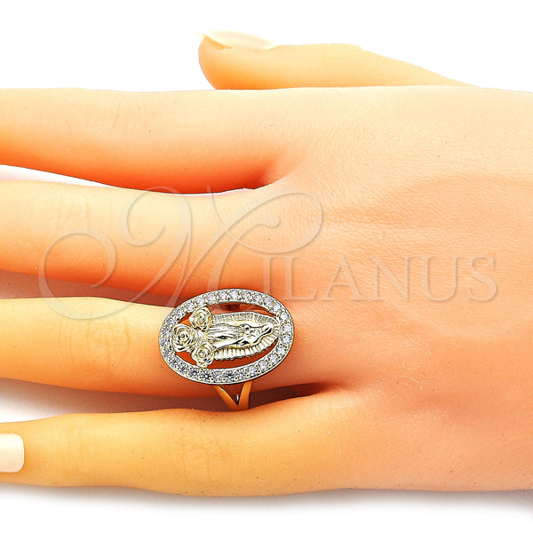Gold Filled Ring — Multi Stone Ring Guadalupe and Flower Design with — alternate product view — SKU 148206 | Oro Laminado anillo — Multi Stone Ring Guadalupe and flor diseño with — SKU 148206