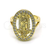 Oro Laminado Multi Stone Ring, Gold Filled Style Guadalupe and Flower Design, with White Cubic Zirconia, Polished, Golden Finish, 01.380.0022.08 (Size 8)