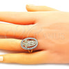 Oro Laminado Multi Stone Ring, Gold Filled Style Guadalupe and Flower Design, with White Cubic Zirconia, Polished, Golden Finish, 01.380.0022.09 (Size 9)