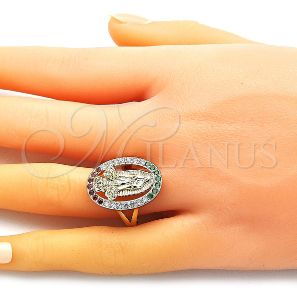 Gold Filled Ring — Multi Stone Ring Guadalupe and Flower Design with — alternate product view — SKU 148209 | Oro Laminado anillo — Multi Stone Ring Guadalupe and flor diseño with — SKU 148209
