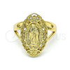 Oro Laminado Elegant Ring, Gold Filled Style Guadalupe and Flower Design, Polished, Golden Finish, 01.380.0012.1.09 (Size 9)