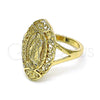 Oro Laminado Elegant Ring, Gold Filled Style Guadalupe and Flower Design, Polished, Golden Finish, 01.380.0012.1.09 (Size 9)