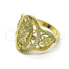 Oro Laminado Elegant Ring, Gold Filled Style Guadalupe and Flower Design, Polished, Golden Finish, 01.380.0024.07 (Size 7)