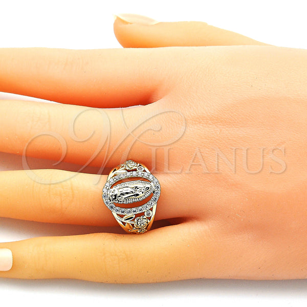 Gold Filled Ring — Multi Stone Ring Guadalupe and Flower Design with — alternate product view — SKU 148220 | Oro Laminado anillo — Multi Stone Ring Guadalupe and flor diseño with — SKU 148220