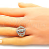 Oro Laminado Multi Stone Ring, Gold Filled Style Guadalupe and Flower Design, with White Cubic Zirconia, Polished, Golden Finish, 01.380.0025.07 (Size 7)