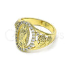 Oro Laminado Multi Stone Ring, Gold Filled Style Guadalupe and Flower Design, with White Cubic Zirconia, Polished, Golden Finish, 01.380.0025.07 (Size 7)