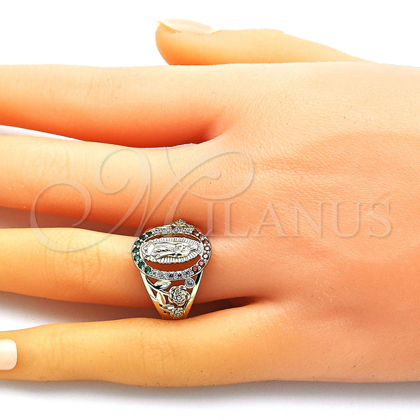 Gold Filled Ring — Multi Stone Ring Guadalupe and Flower Design with — alternate product view — SKU 148225 | Oro Laminado anillo — Multi Stone Ring Guadalupe and flor diseño with — SKU 148225