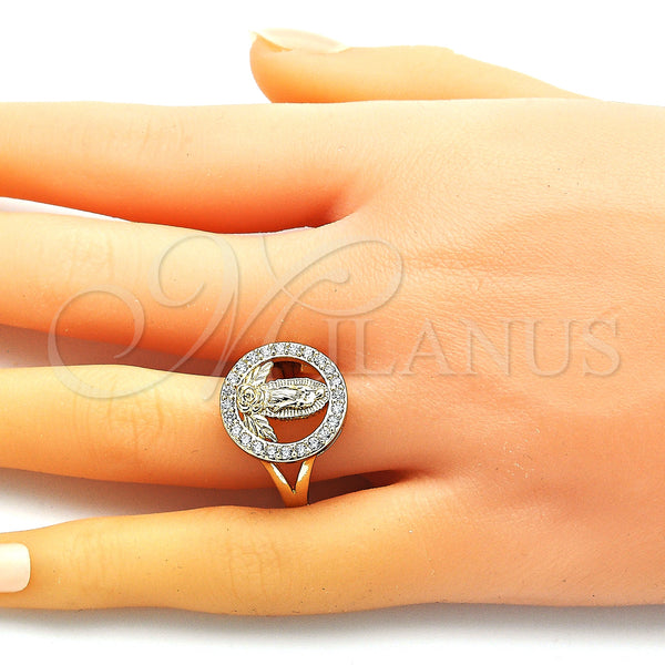 Gold Filled Ring — Multi Stone Ring Guadalupe and Flower Design with — alternate product view — SKU 148226 | Oro Laminado anillo — Multi Stone Ring Guadalupe and flor diseño with — SKU 148226