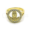 Oro Laminado Multi Stone Ring, Gold Filled Style Guadalupe and Flower Design, with White Cubic Zirconia, Polished, Golden Finish, 01.380.0026.08 (Size 8)