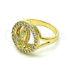 Oro Laminado Multi Stone Ring, Gold Filled Style Guadalupe and Flower Design, with White Cubic Zirconia, Polished, Golden Finish, 01.380.0026.09 (Size 9)