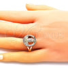 Oro Laminado Multi Stone Ring, Gold Filled Style Guadalupe and Flower Design, with Multicolor Cubic Zirconia, Polished, Golden Finish, 01.380.0026.1.07 (Size 7)