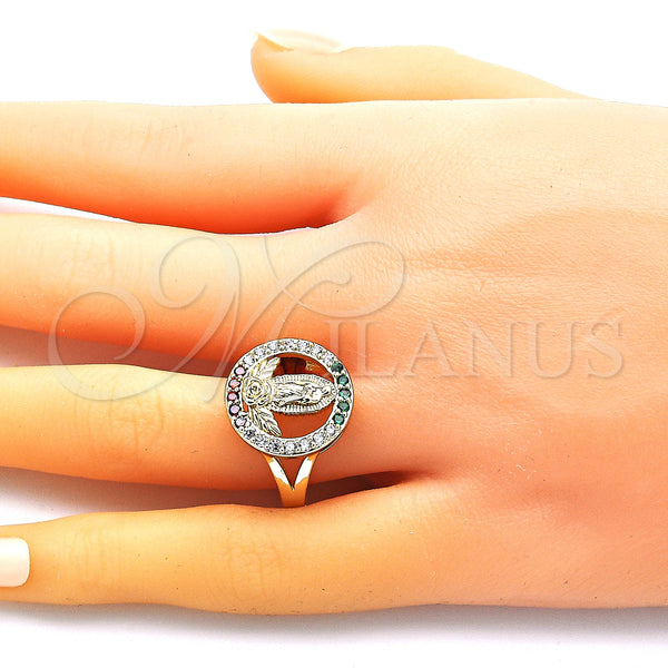 Gold Filled Ring — Multi Stone Ring Guadalupe and Flower Design with — alternate product view — SKU 148230 | Oro Laminado anillo — Multi Stone Ring Guadalupe and flor diseño with — SKU 148230