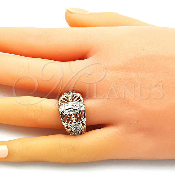 Gold Filled Ring — Multi Stone Ring Guadalupe and Turtle Design with — alternate product view — SKU 148233 | Oro Laminado anillo — Multi Stone Ring Guadalupe and Turtle diseño with — SKU 148233