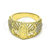 Oro Laminado Multi Stone Ring, Gold Filled Style Guadalupe and Turtle Design, with White Cubic Zirconia, Polished, Golden Finish, 01.380.0027.08 (Size 8)