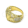 Oro Laminado Multi Stone Ring, Gold Filled Style Guadalupe and Turtle Design, with White Cubic Zirconia, Polished, Golden Finish, 01.380.0027.08 (Size 8)