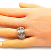 Oro Laminado Multi Stone Ring, Gold Filled Style Guadalupe and Turtle Design, with White Cubic Zirconia, Polished, Golden Finish, 01.380.0027.09 (Size 9)